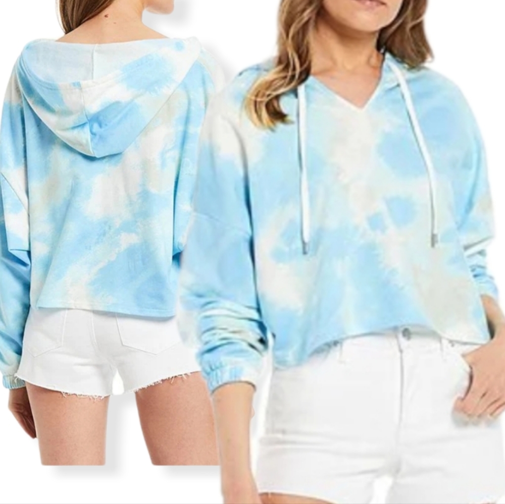Frayed💦Amber Long sleeve Tie-Dye Cropped Hoodie, Size M, NWT